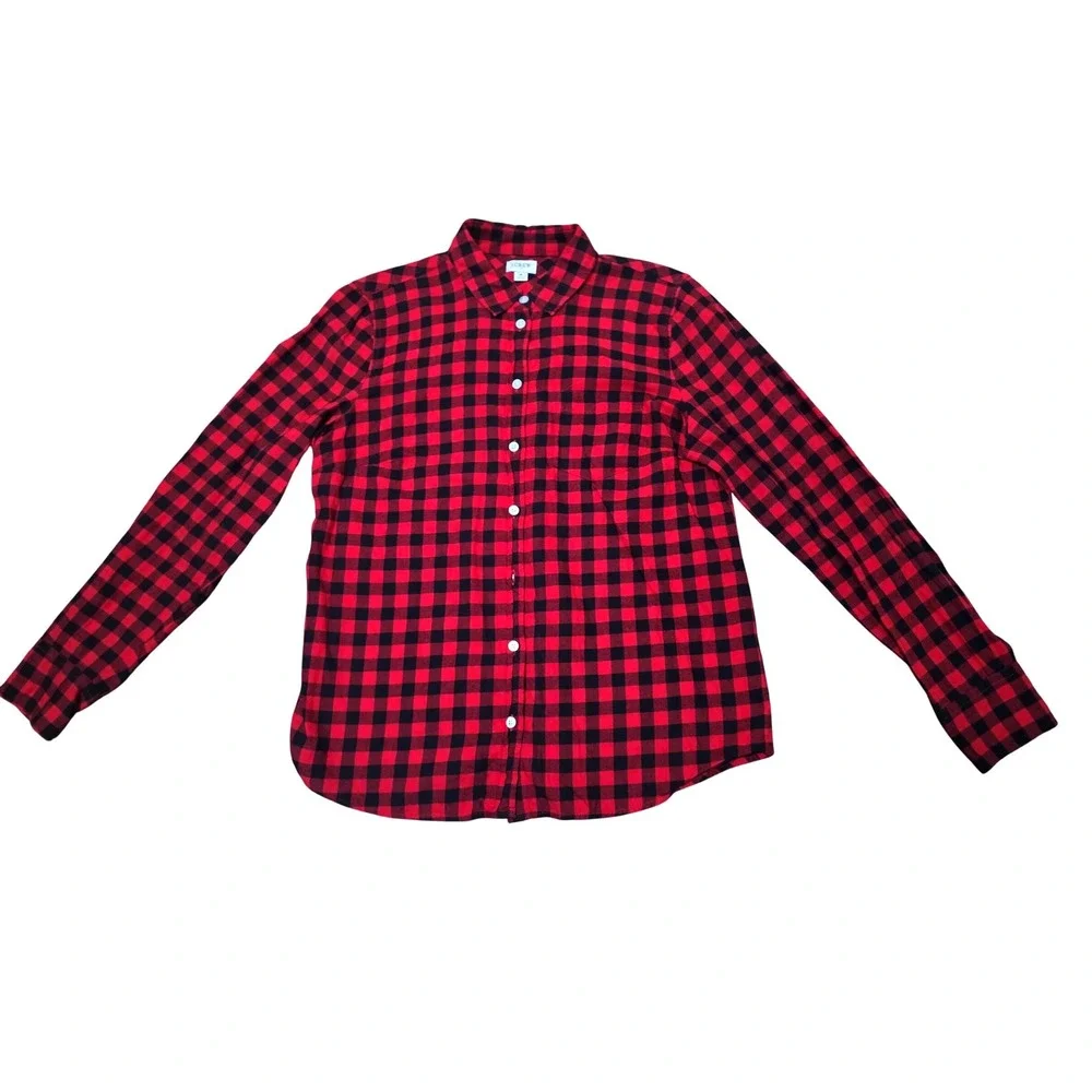 J Crew Red Black Buffalo Plaid Flannel Button Down‎ Shirt Womens M